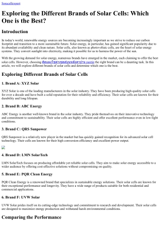 Exploring the Different Brands of Solar Cells Which One is the Best