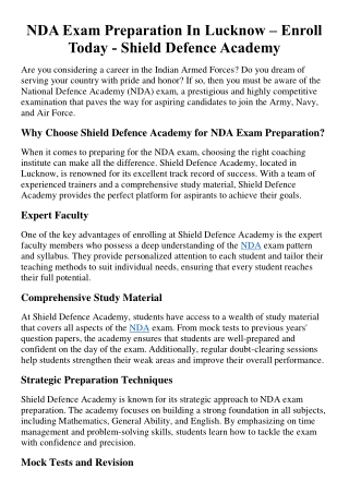 Best NDA Coaching In Alambagh Lucknow, India - Shield Defence Academy