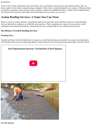 Avalon Roofing Services: A Name You Can Trust