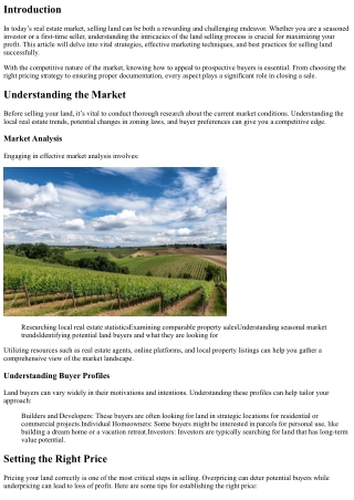 Selling Land in a Competitive Market: Tips for Success