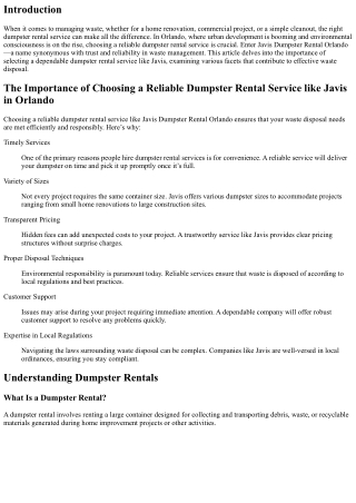 The Importance of Choosing a Reliable Dumpster Rental Service like Javis in Orla