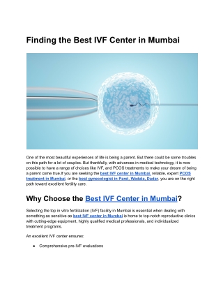 Finding the Best IVF Center in Mumbai [birth&Beyound]