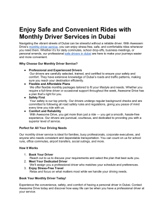 Enjoy Safe and Convenient Rides with Monthly Driver Services in Dubai