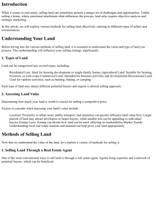 Exploring Different Ways to Sell Land