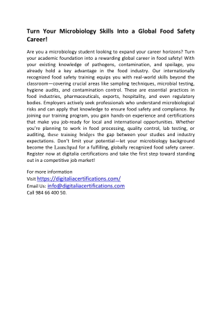 INTERNATIONAL FOOD SAFETY TRAININGS IN KERALA