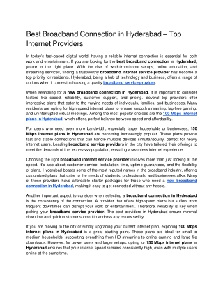 Best Broadband Connection in Hyderabad – Top Internet Providers