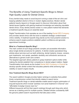 The Benefits of Using Treatment-Specific Blogs to Attract High-Quality Leads for Dental Clinics