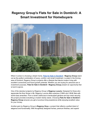 Regency Group's Flats for Sale in Dombivli_ A Smart Investment for Homebuyers