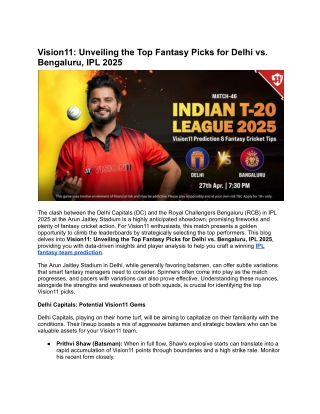 Vision11_ Unveiling the Top Fantasy Picks for Delhi vs. Bengaluru, IPL 2025