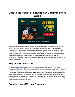 Unlock the Power of Lotus 365_ A Comprehensive Guide