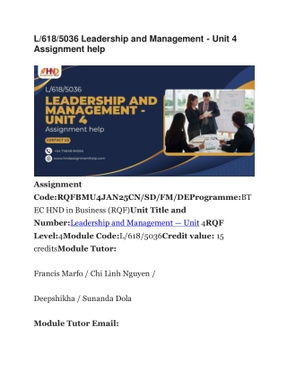 Leadership and Management Unit 4 Assignment help