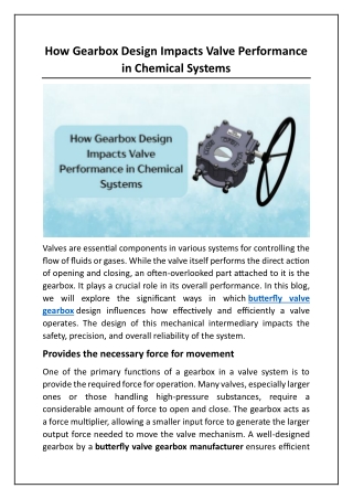 How Gearbox Design Impacts Valve Performance in Chemical Systems