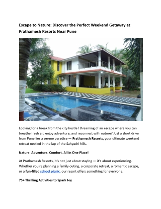 Escape to Nature_ Discover the Perfect Weekend Getaway at Prathamesh Resorts Near Pune