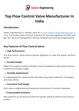 Flow control valve Manufacturer in India- Kaizen