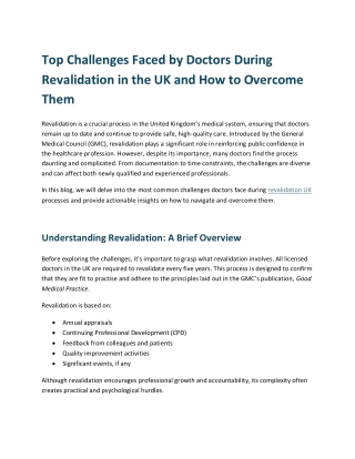 Top Challenges Faced by Doctors During Revalidation in the UK and How to Overcome Them
