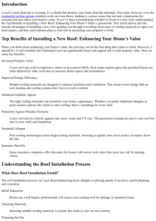 Top Benefits of Installing a New Roof: Enhancing Your Home’s Value