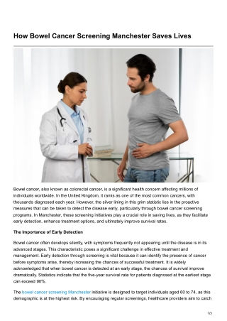 How Bowel Cancer Screening Manchester Saves Lives