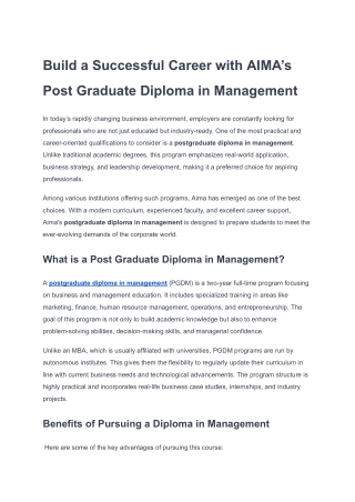 Build a Successful Career with AIMA’s Post Graduate Diploma in Management
