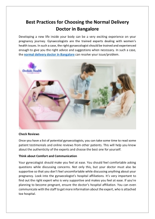 Best Practices for Choosing the Normal Delivery Doctor in Bangalore
