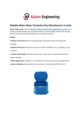 Reliable Water Meter Protection Box Manufacturer in India