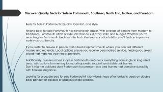 Discover Quality Beds for Sale in Portsmouth, Southsea, North End, Fratton, and