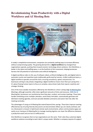 Revolutionizing Team Productivity with a Digital Workforce and AI Meeting Bots