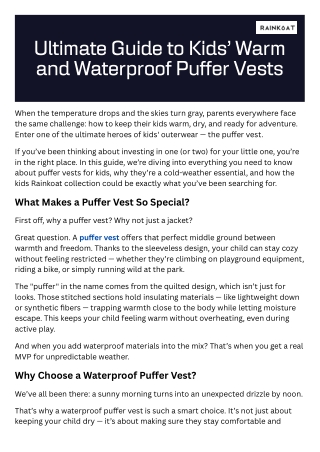 Ultimate Guide to Kids’ Warm and Waterproof Puffer Vests