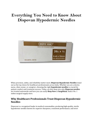 Everything You Need to Know About Dispovan Hypodermic Needles