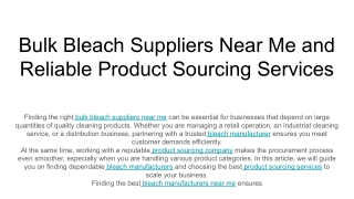 Bulk Bleach Suppliers Near Me and Reliable Product Sourcing Services