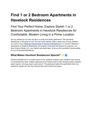 Buy 1 or 2 Bedroom Apartments in Havelock Residences