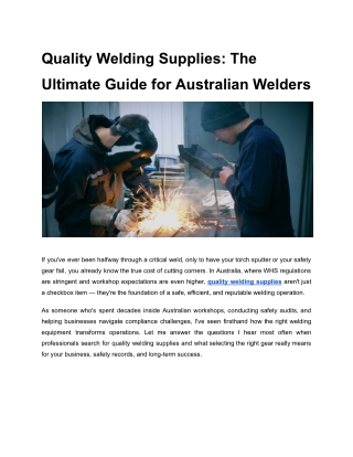 Quality Welding Supplies_ The Ultimate Guide for Australian Welders