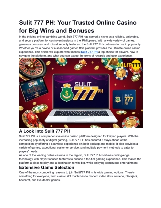 sulit 777 ph your trusted online casino