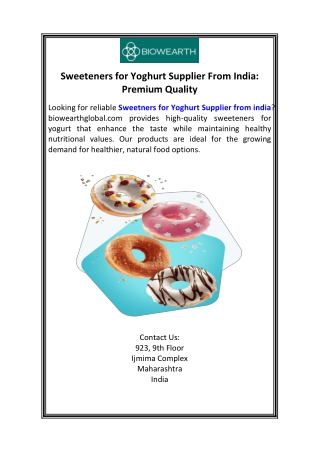 Sweeteners for Yoghurt Supplier From India Premium Quality