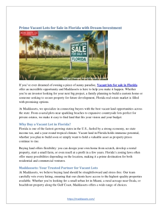 Prime Vacant Lots for Sale in Florida with Dream Investment