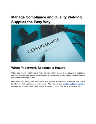 _Manage Compliance and Quality Welding Supplies the Easy Way
