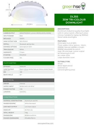 35W LED Tri-Colour Downlight by Greenhse Technologies
