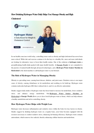 How Drinking Hydrogen Water Daily Helps You Manage Obesity and High Cholesterol