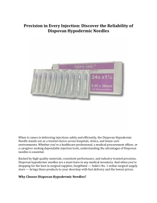 Reliable & Precise: Dispovan Hypodermic Needles for Every Injection