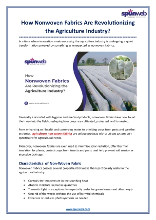 How Nonwoven Fabrics Are Revolutionizing the Agriculture Industry?