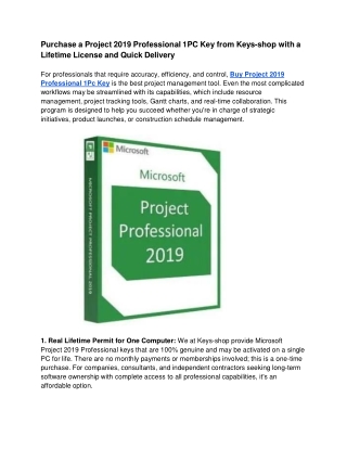 Purchase a Project 2019 Professional 1PC Key from Keys-shop with a Lifetime License and Quick Delivery