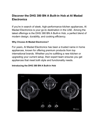 Discover the DHG 380 BN A Built-in Hob at Al Madad Electronics