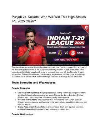 Punjab vs. Kolkata_ Who Will Win This High-Stakes IPL 2025 Clash_