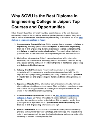 Why SGVU is the Best Diploma in Engineering College in Jaipur_ Top Courses and Opportunities