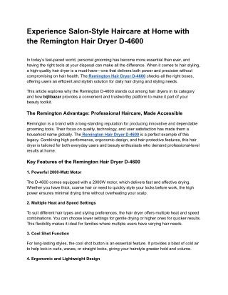 Experience Salon-Style Haircare at Home with the Remington Hair Dryer D-4600