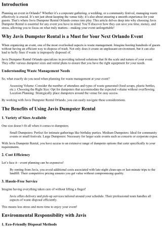 Why Javis Dumpster Rental is a Must for Your Next Orlando Event