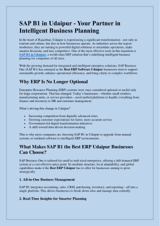 SAP B1 in Udaipur - Your Partner in  Intelligent Business Planning