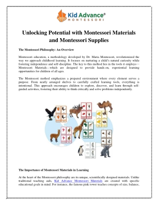Unlocking Potential with Montessori Materials and Montessori Supplies