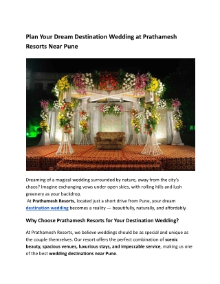 Plan Your Dream Destination Wedding at Prathamesh Resorts Near Pune