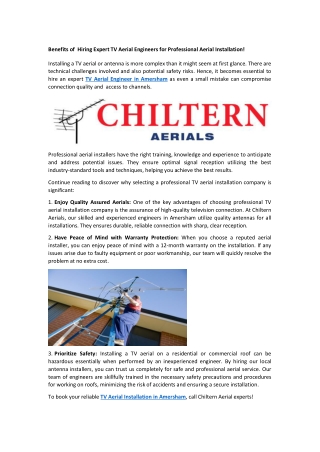 Benefits of  Hiring Expert TV Aerial Engineers for Professional Aerial Installation!