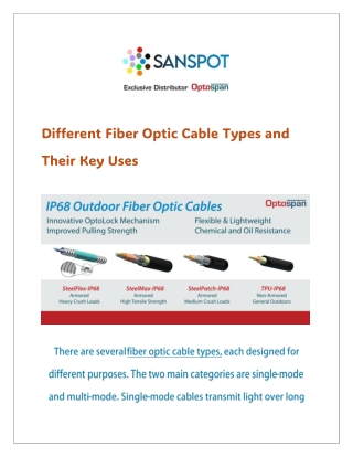 Different Fiber Optic Cable Types and Their Key Uses